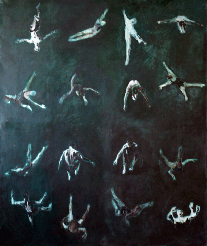 Painting of Spinning Men and Women. Four circular movements